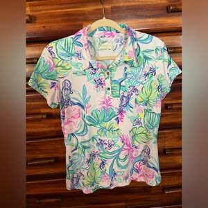 Lilly Pulitzer Luxletic Polo Shirt with mermaid design. Size large.